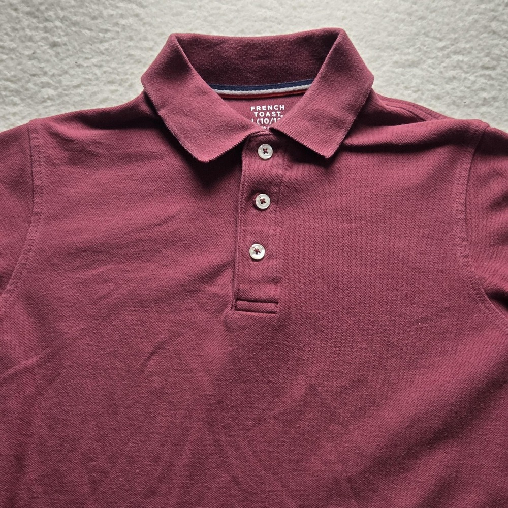 French Toast Polo Shirt Youth Large 10-12 Red Solid Short Sleeve Tagless Uniform